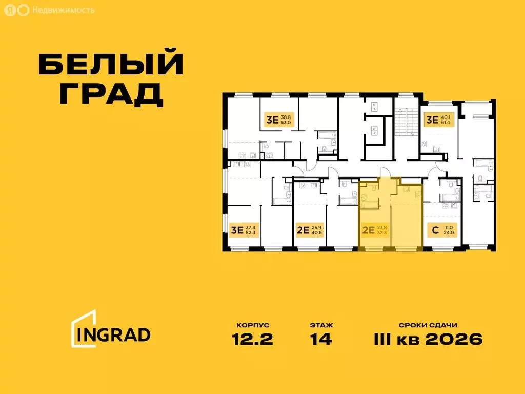 2-комнатная квартира: Мытищи, жилой комплекс Белый Grad, 12.2 (37.3 м) - Фото 1