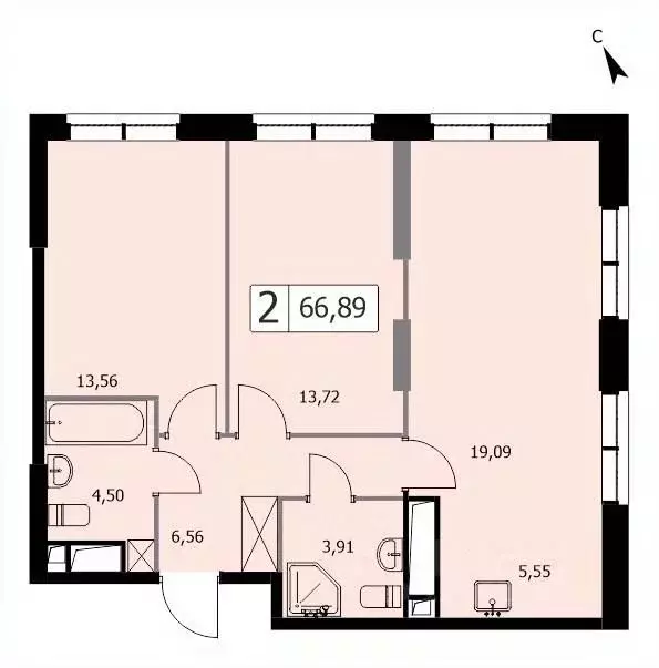 2-к кв. москва 3-я гражданская ул, 21 (66.8 м) - Фото 0