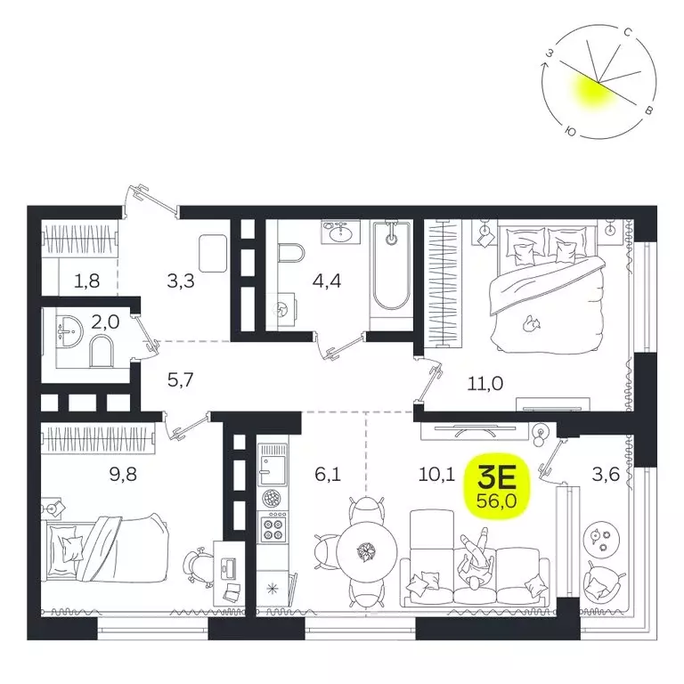 3-комнатная квартира: Екатеринбург, улица Титова, 19Б (56 м) - Фото 0