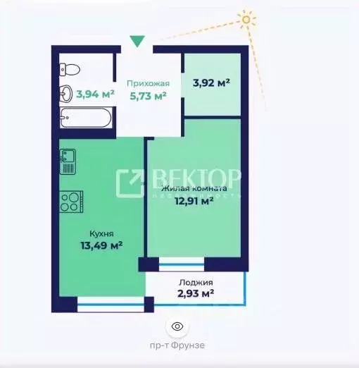 1-к кв. Ярославская область, Ярославль пос. Сокол, 31 (41.46 м) - Фото 2