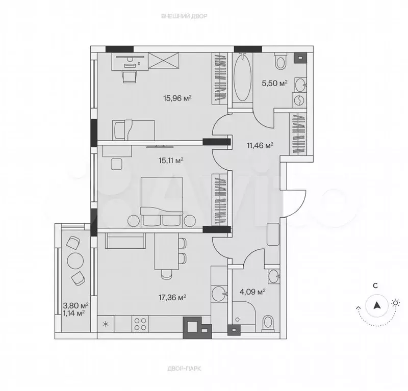 2-к. квартира, 70,6 м, 1/7 эт. - Фото 1