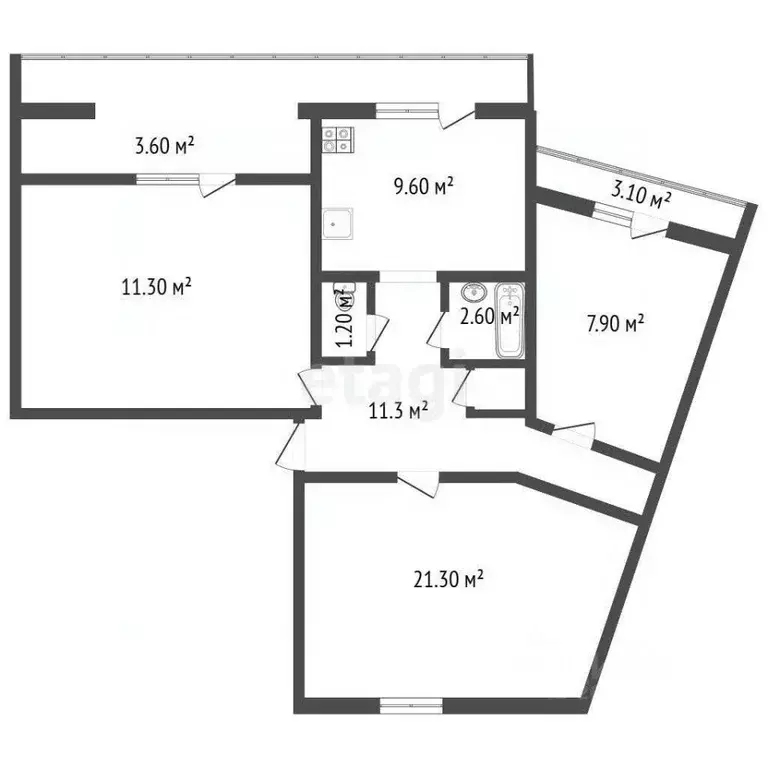 3-к кв. Севастополь ул. Николая Музыки, 58 (66.8 м) - Фото 2