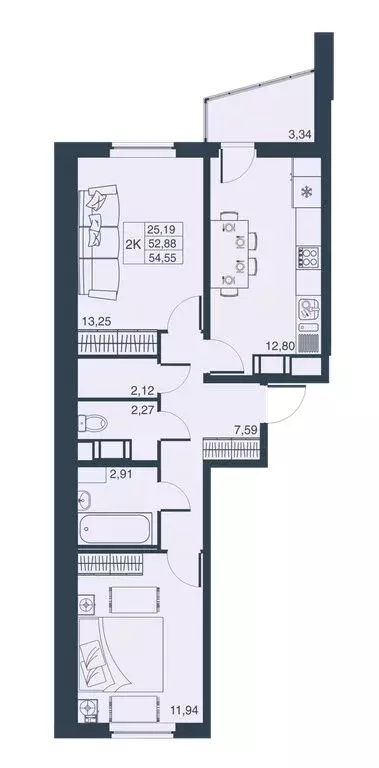 2-комнатная квартира: Мурино, Ручьёвский проспект, 3к1 (54.1 м) - Фото 2