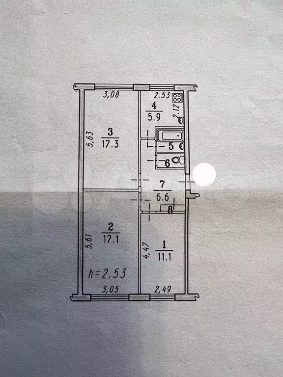 3-к. квартира, 61,8 м, 1/5 эт. - Фото 0