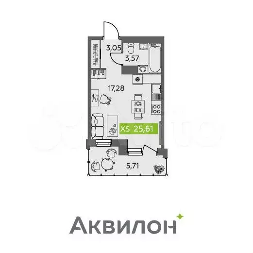 Квартира-студия, 25,6 м, 3/9 эт. - Фото 0