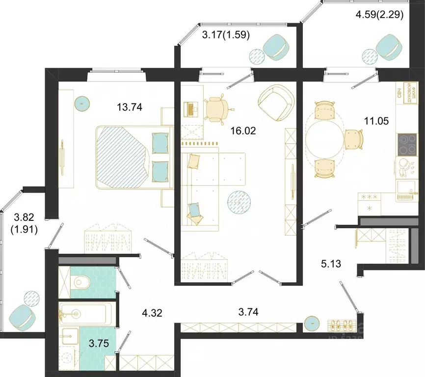 2-к кв. Московская область, Домодедово ул. Текстильщиков, 45 (63.54 м) - Фото 1