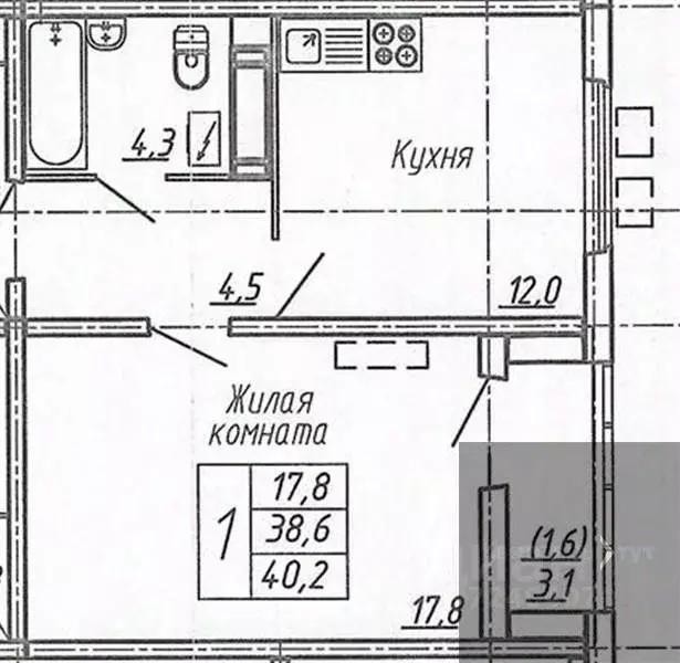 1-к кв. Воронежская область, Воронеж ул. Шишкова, 140Б/6 (40.4 м) - Фото 0