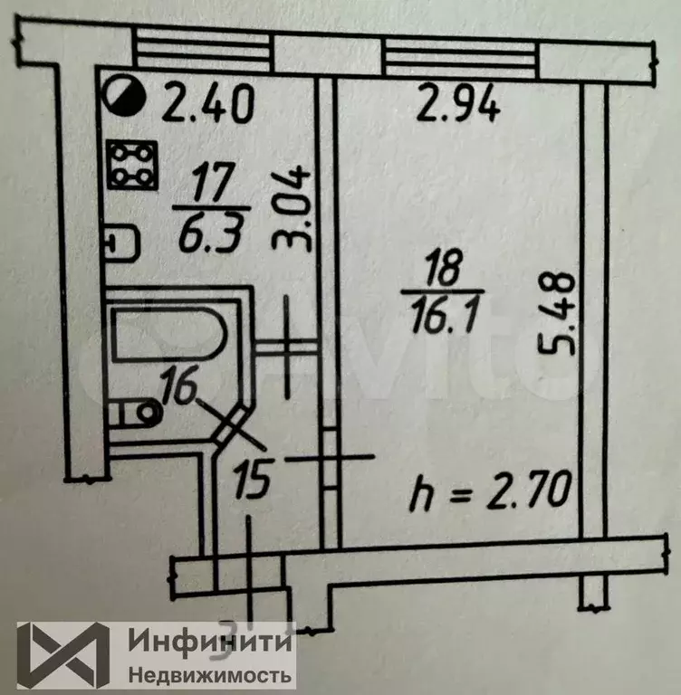1-к. квартира, 27,5 м, 1/2 эт. - Фото 0