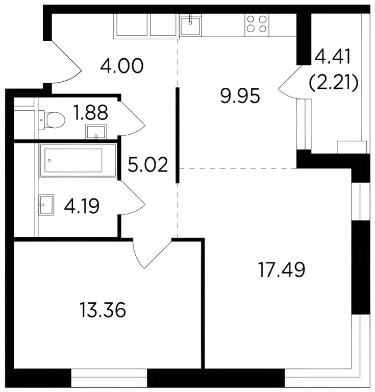 2-к кв. Московская область, Одинцово ул. Маршала Бирюзова, 7к1 (57.5 ... - Фото 2