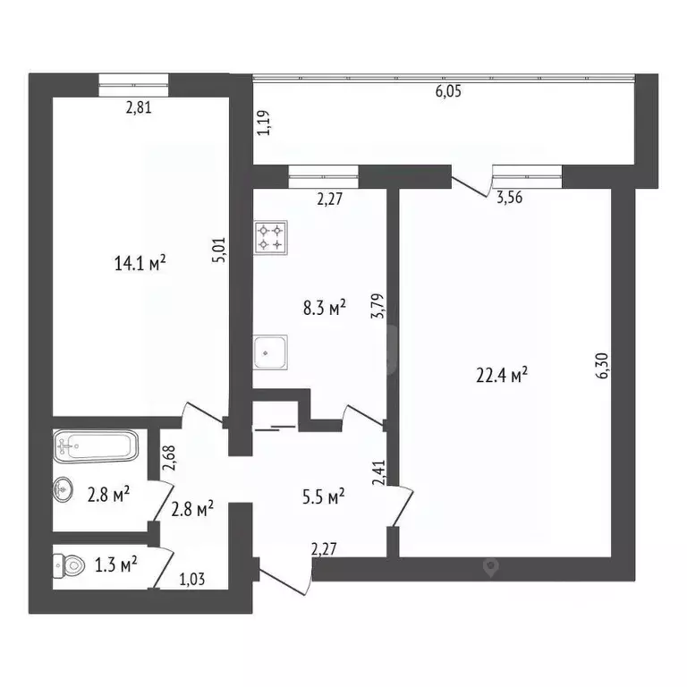 2-к кв. Амурская область, Благовещенск Конная ул., 22 (57.2 м) - Фото 1
