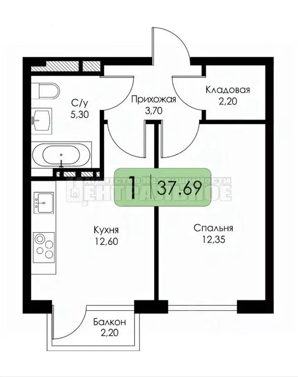 1-к кв. Смоленская область, Смоленск Среда жилой комплекс (37.69 м) - Фото 1