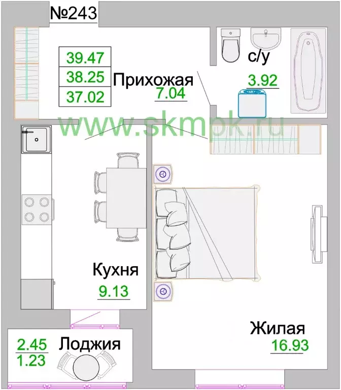 1-к кв. Калининградская область, Зеленоградск  (38.25 м) - Фото 0