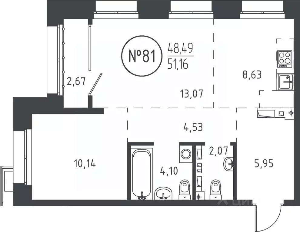 2-к кв. Иркутская область, Иркутск ул. Эдуарда Дьяконова, 6 (50.47 м) - Фото 0