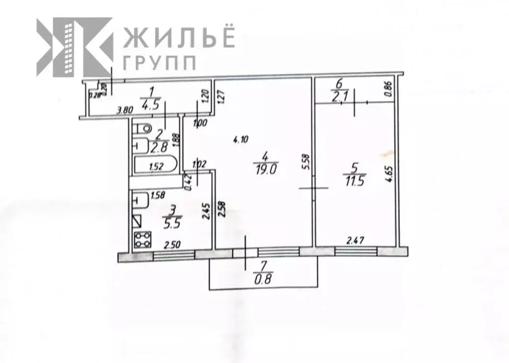 2-к кв. Татарстан, Казань ул. Липатова, 23а (46.2 м) - Фото 1