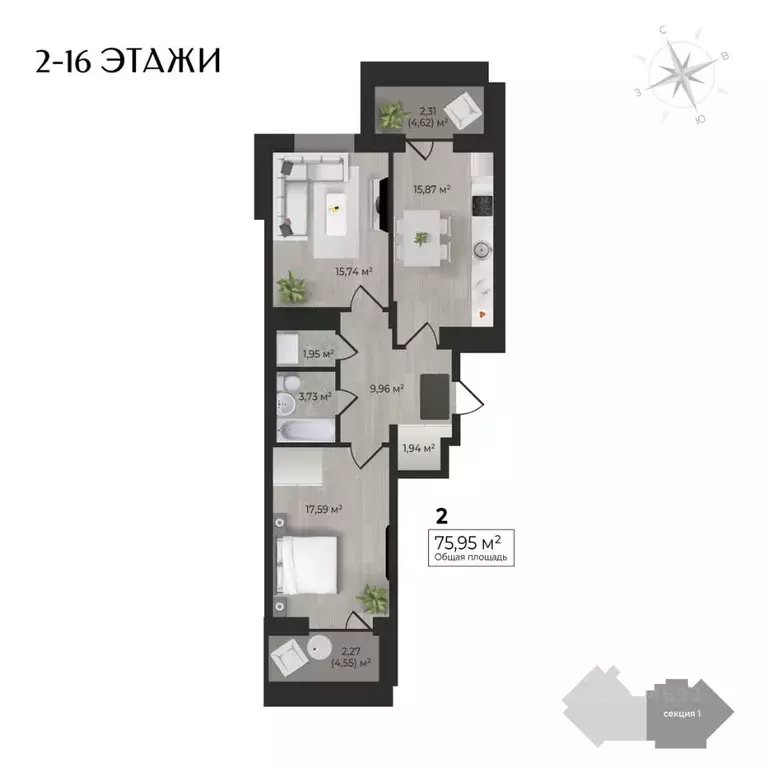 2-к кв. Удмуртия, Ижевск Камбарская ул., 3 (75.95 м) - Фото 1