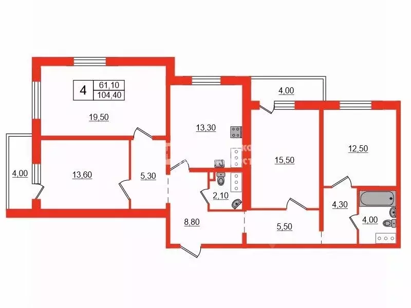 4-к кв. Санкт-Петербург Бестужевская ул., 7к2 (104.4 м) - Фото 1