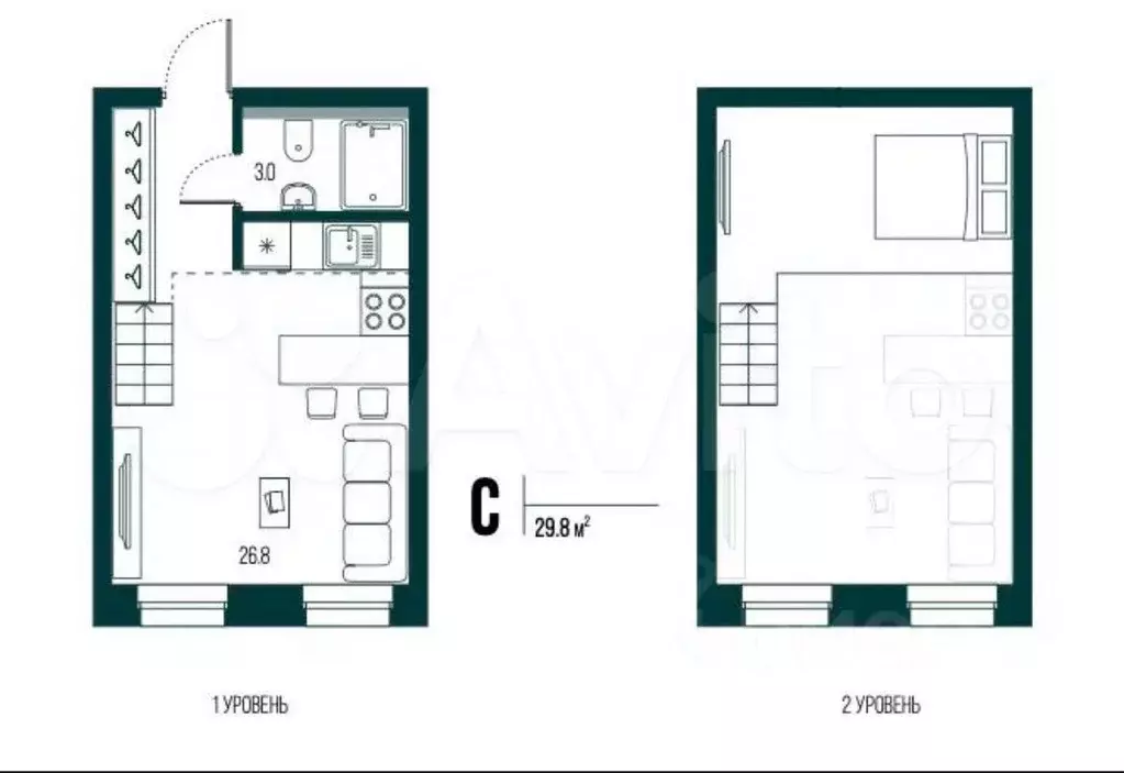 Квартира-студия, 29,8 м, 4/6 эт. - Фото 0