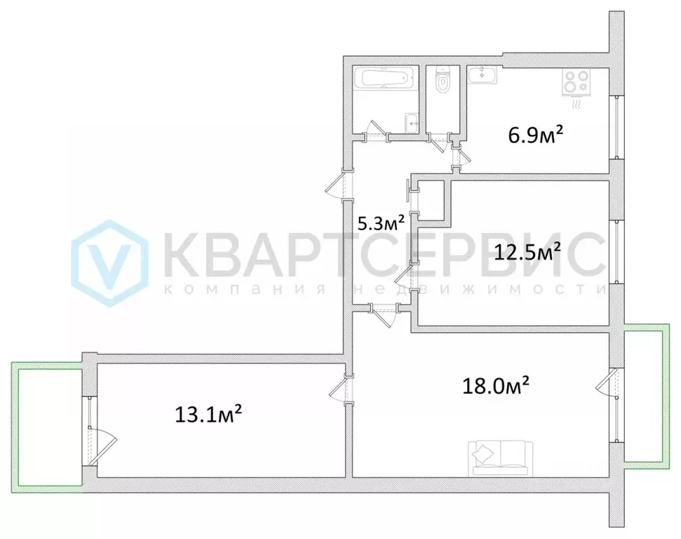 3-к кв. Омская область, Омск Заозерная ул., 16 (60.6 м) - Фото 2