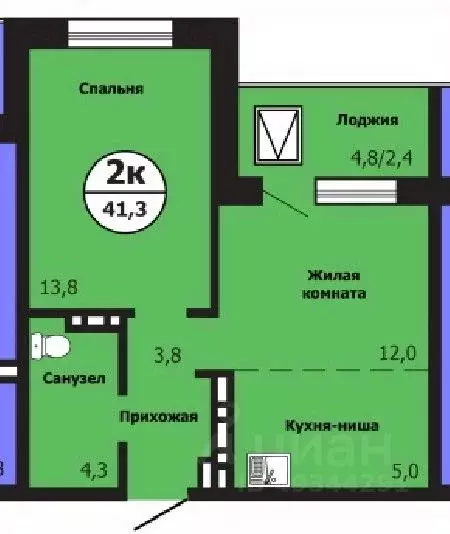 2-к кв. Красноярский край, Красноярск ул. Лесников, 51Б (41.3 м) - Фото 0