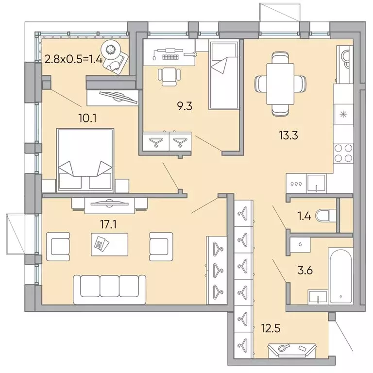 3-комнатная квартира: Чита, микрорайон Хороший, 10 (69.4 м) - Фото 1