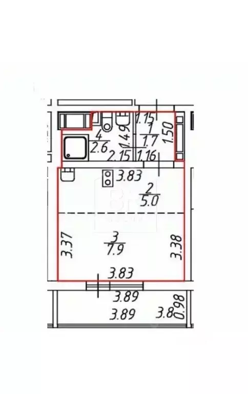 Студия Санкт-Петербург ул. Пахомовская, 26 (21.0 м) - Фото 1