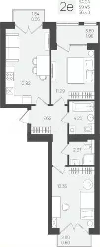 2-к. квартира, 64 м, 5/5 эт. - Фото 1