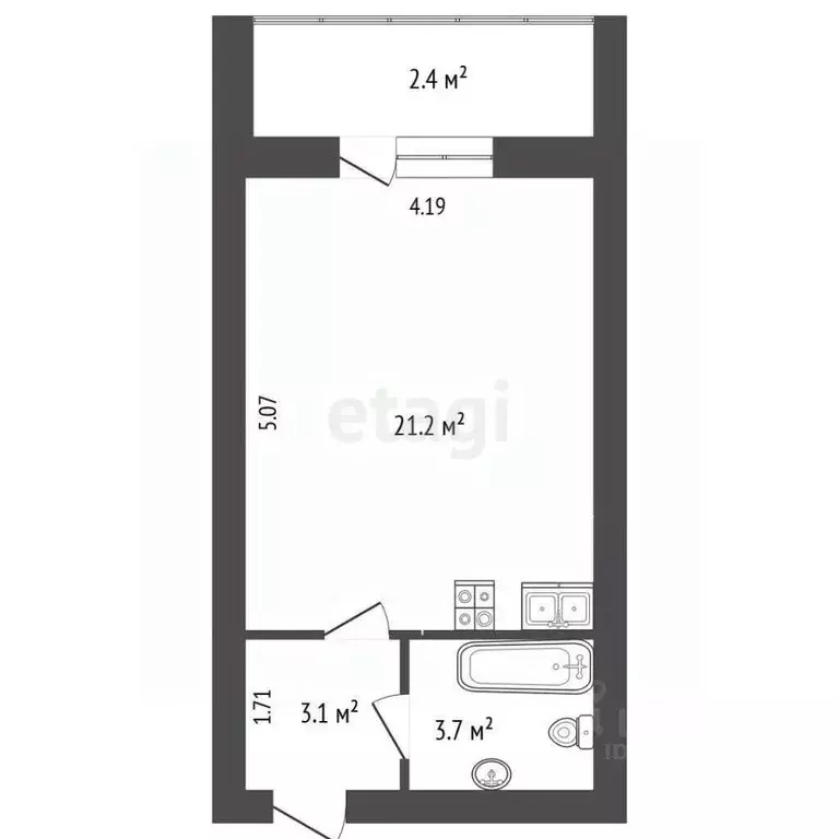 Студия Омская область, Омск пос. Амурский, ул. Багратиона, 31 (28.0 м) - Фото 1