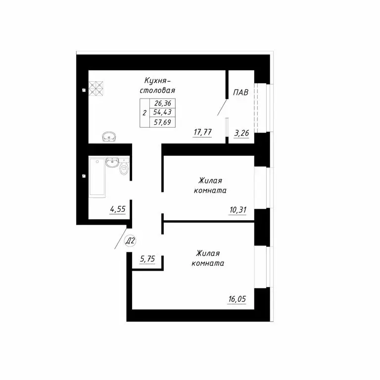 2-комнатная квартира: Стерлитамак, микрорайон Прибрежный (57.69 м) - Фото 1