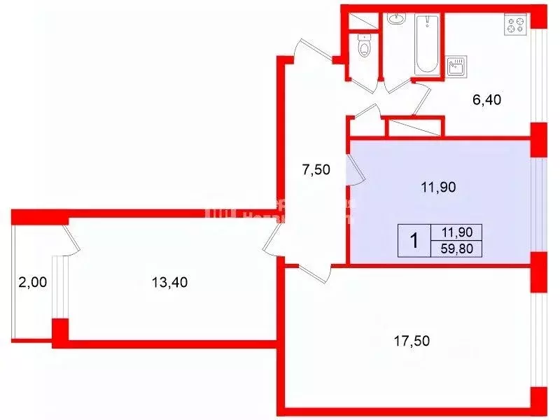 Комната Санкт-Петербург просп. Ветеранов, 11 (11.9 м) - Фото 2