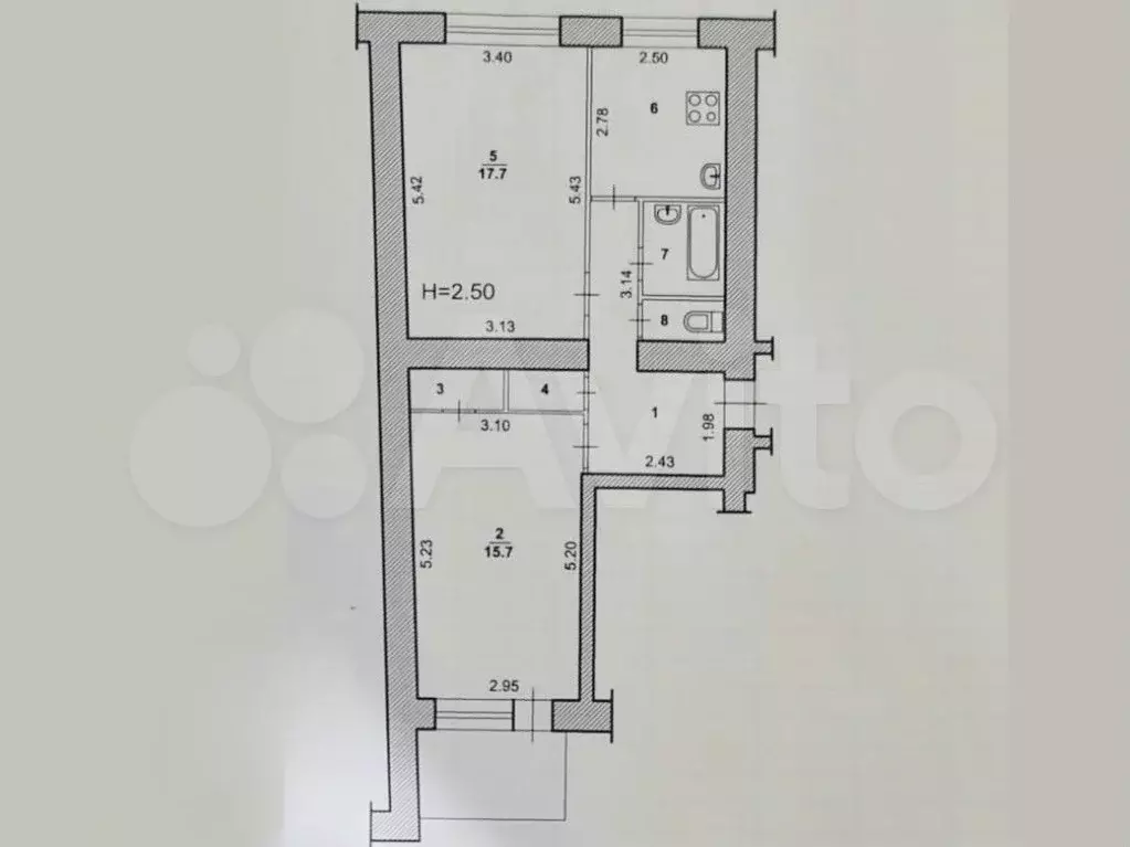 2-к. квартира, 53,8 м, 4/9 эт. - Фото 0