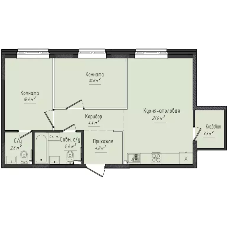 2-к квартира, 62 м - Фото 0