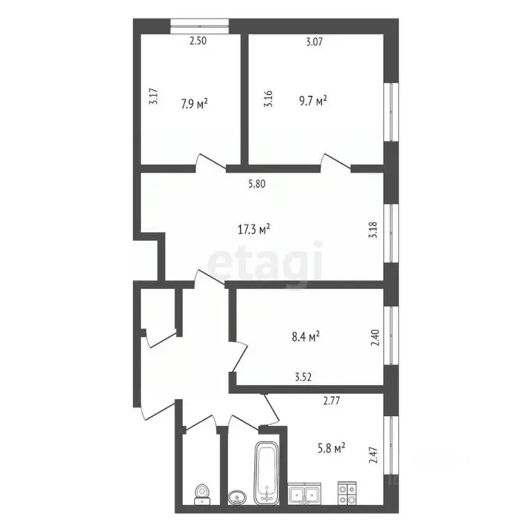 4-к кв. Калужская область, Калуга ул. Добровольского, 22 (59.0 м) - Фото 2