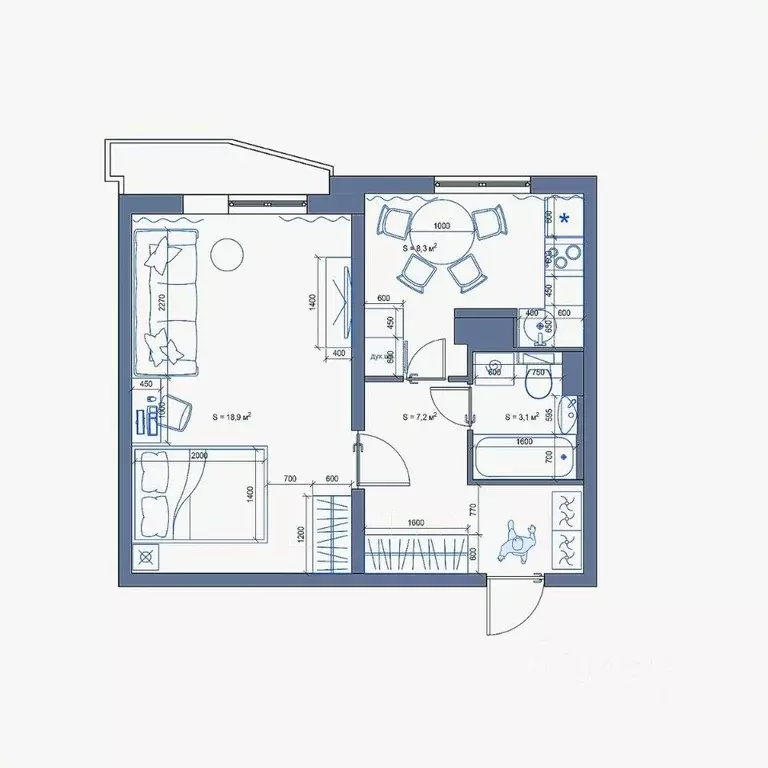 Квартира, 1 комната, 38.5 м - Фото 1