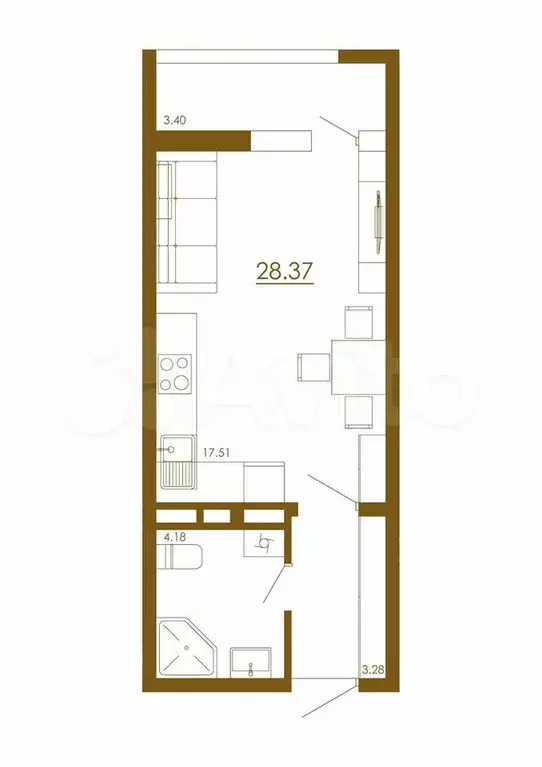 Квартира-студия, 28,4 м, 13/13 эт. - Фото 1