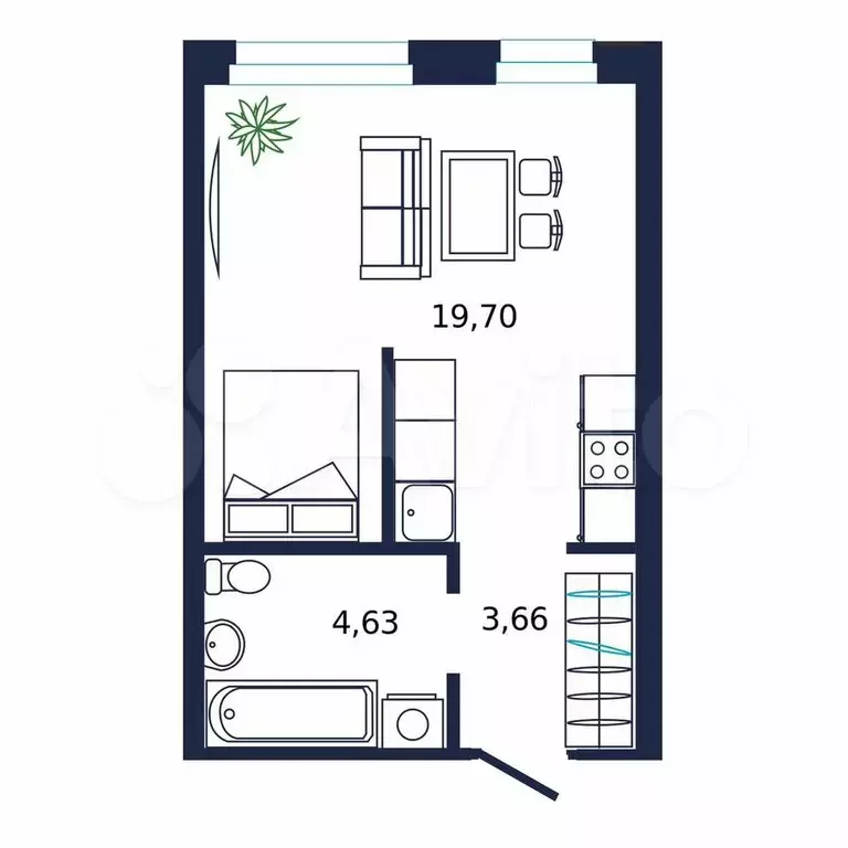 Квартира-студия, 28 м, 7/19 эт. - Фото 0