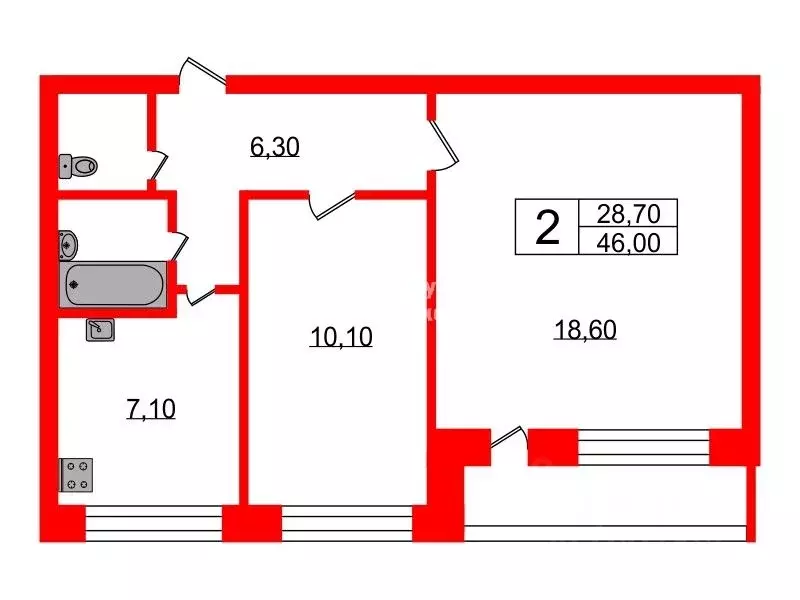 2-к кв. Санкт-Петербург просп. Наставников, 6 (46.0 м) - Фото 1