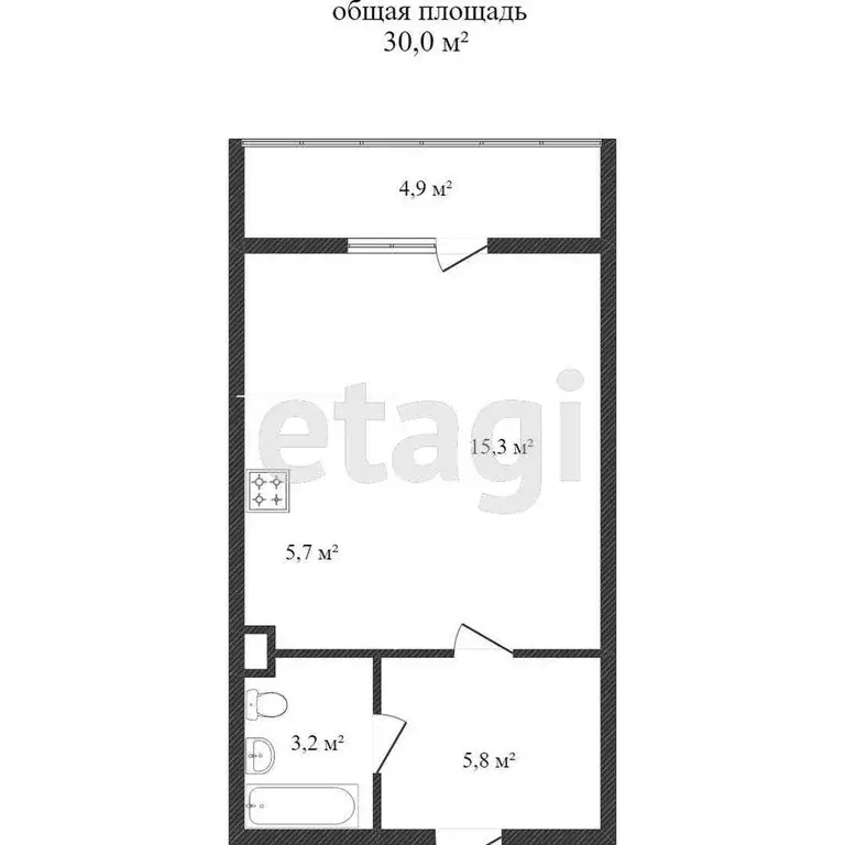 Квартира-студия: Тобольск, 15-й микрорайон, 17а (26.7 м) - Фото 0