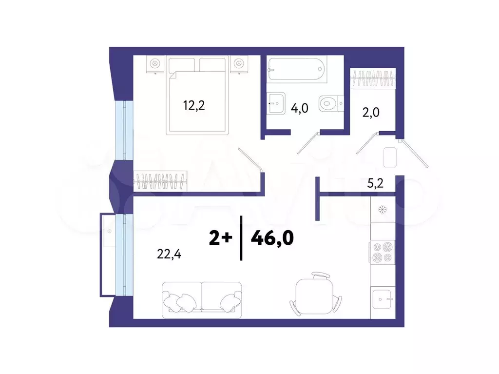 2-к. квартира, 46 м, 3/5 эт. - Фото 1