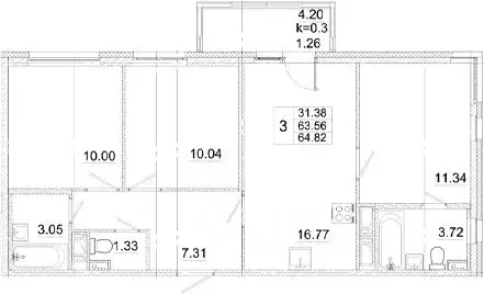 3-к кв. Санкт-Петербург пос. Шушары, просп. Старорусский, 11 (64.82 м) - Фото 1