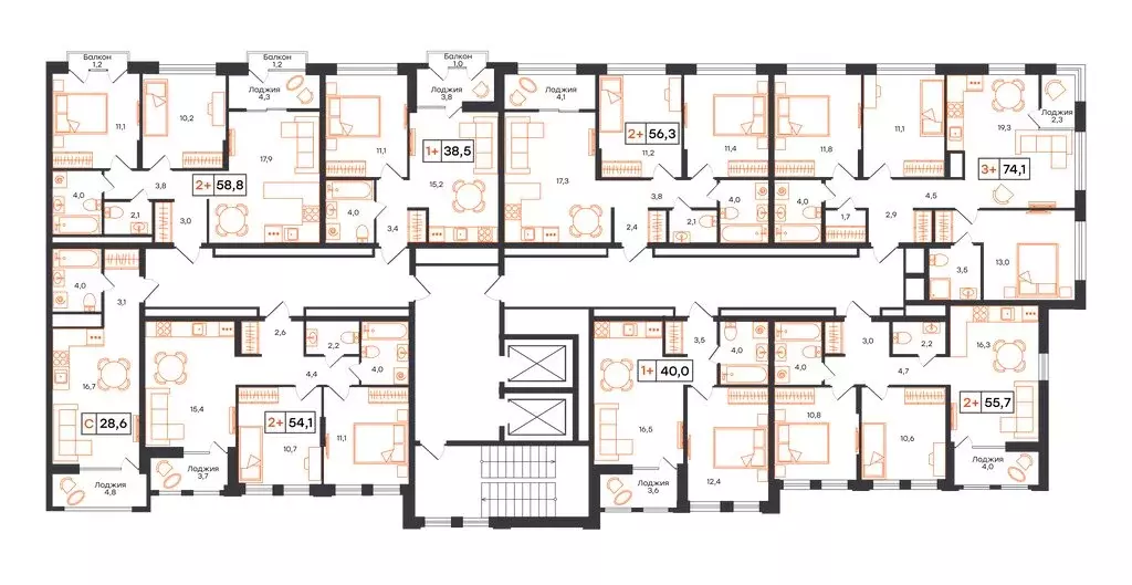 3-комнатная квартира: Тюмень, ЖК UNO (74.1 м) - Фото 0