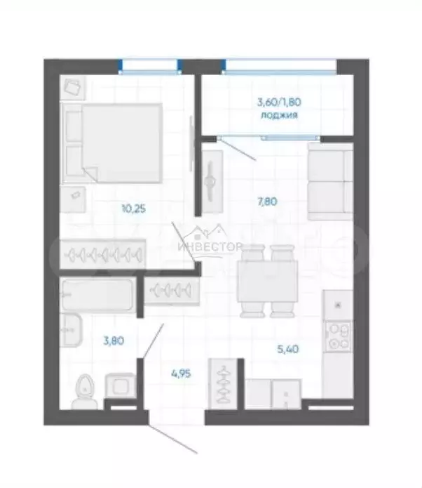 1-к. квартира, 34 м, 4/9 эт. - Фото 0