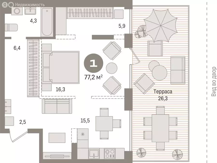 1-комнатная квартира: Тюмень, улица Газовиков, 40 (77.2 м) - Фото 1