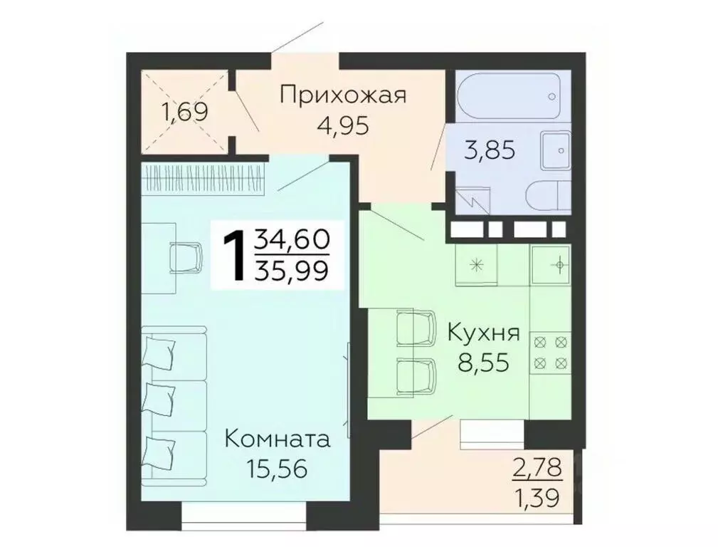 1-к кв. Крым, Саки Апартаментов Тамерун комплекс,  (35.99 м) - Фото 0