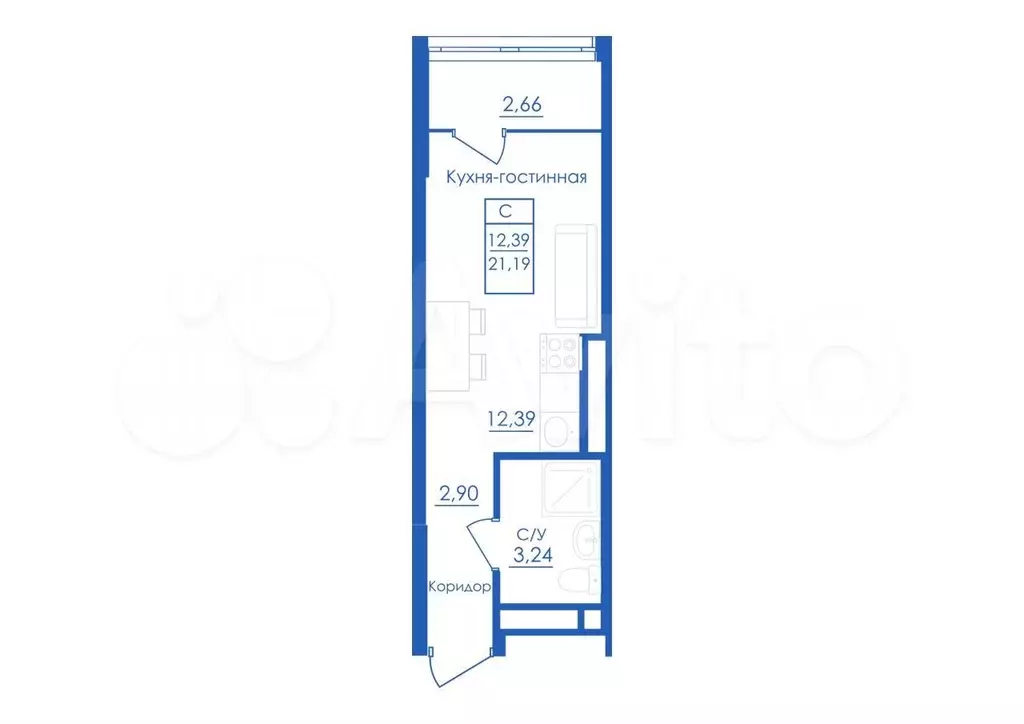 Квартира-студия, 21,2 м, 4/25 эт. - Фото 1