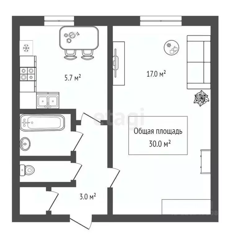 1-к кв. Новосибирская область, Искитим Нагорная ул., 12 (30.0 м) - Фото 1