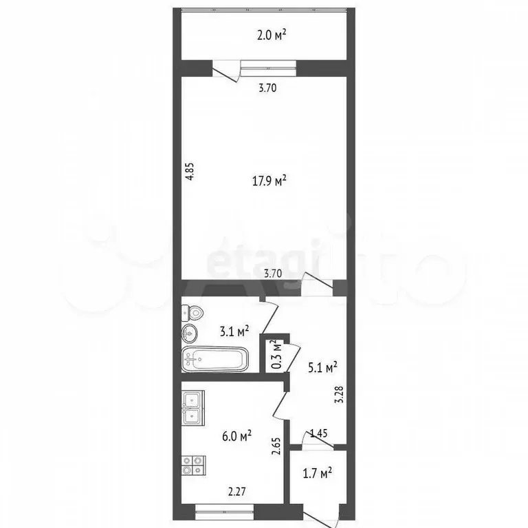 1-к. квартира, 34,1 м, 1/5 эт. - Фото 0
