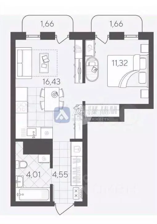 1-к кв. Тюменская область, Тюмень ул. Вадима Бованенко, 7 (39.3 м) - Фото 2