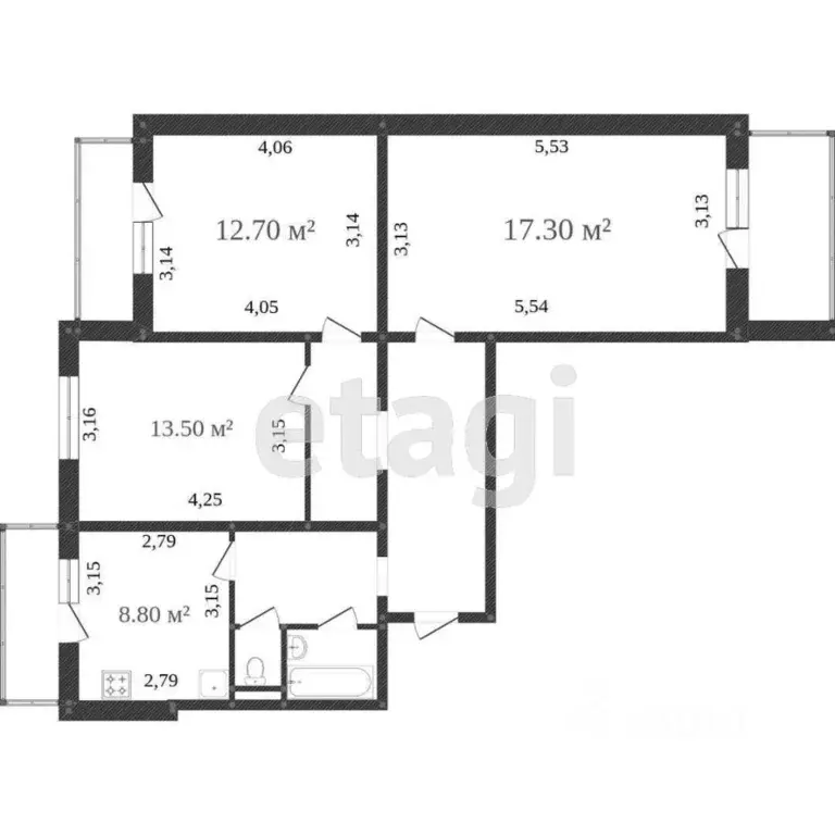 3-к кв. Белгородская область, Белгород ул. Конева, 21 (71.2 м) - Фото 2