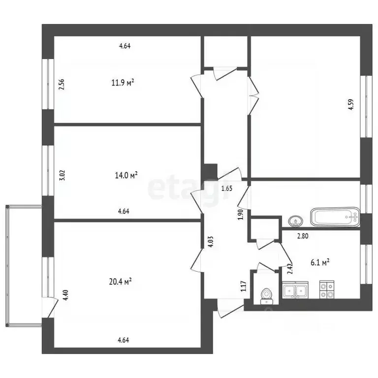 4-к кв. Свердловская область, Екатеринбург ул. Мира, 36 (89.6 м) - Фото 2