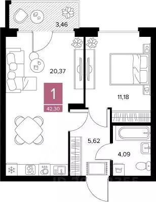 1-к кв. Рязанская область, Рязань Забайкальская ул. (42.3 м) - Фото 1